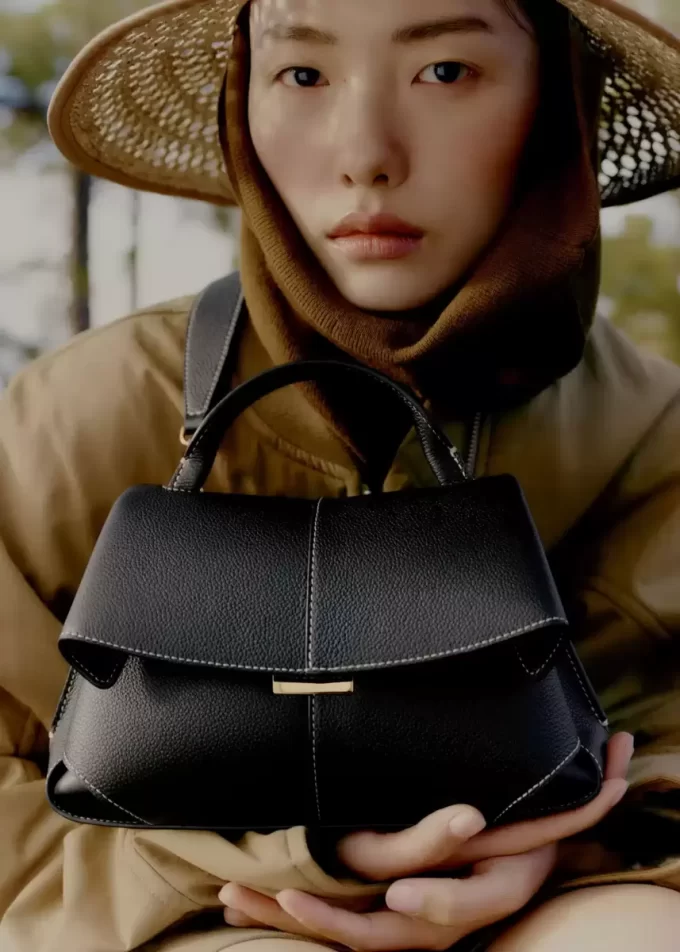Mokki Mini Edition Strukturiertes Schwarz mit ecrufarbenen Nähten